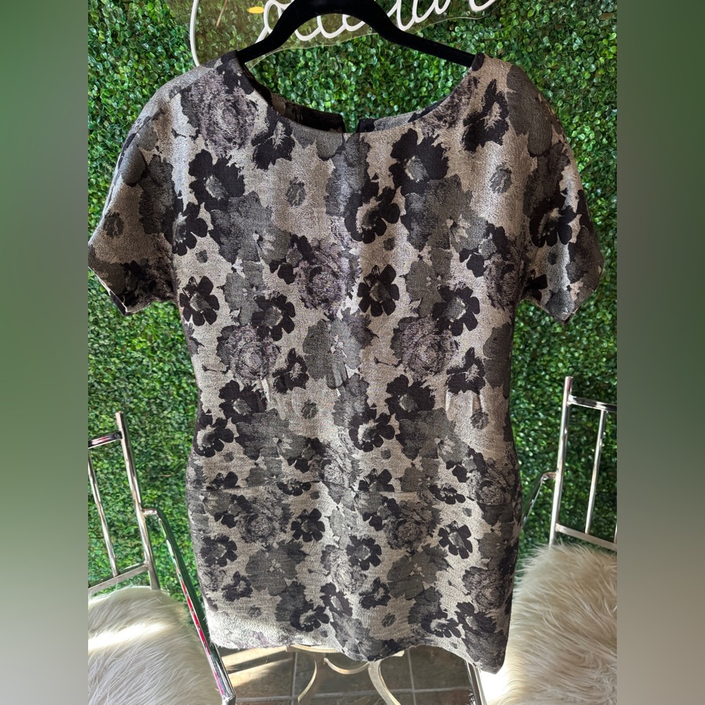 Banana Republic Jacquard Floral Print Dolman Slv Short Black Gray Party Dress